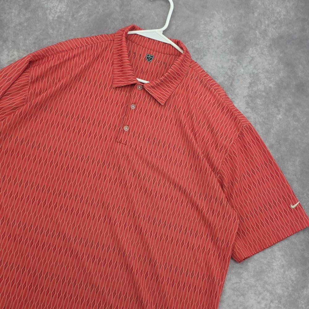 Nike Golf Polo Shirt Mens XL Red Diamond Pattern Polo Shirt Performance Stretch